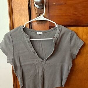 PacSun Gray Fitted Crop T-Shirt Short Sleeve